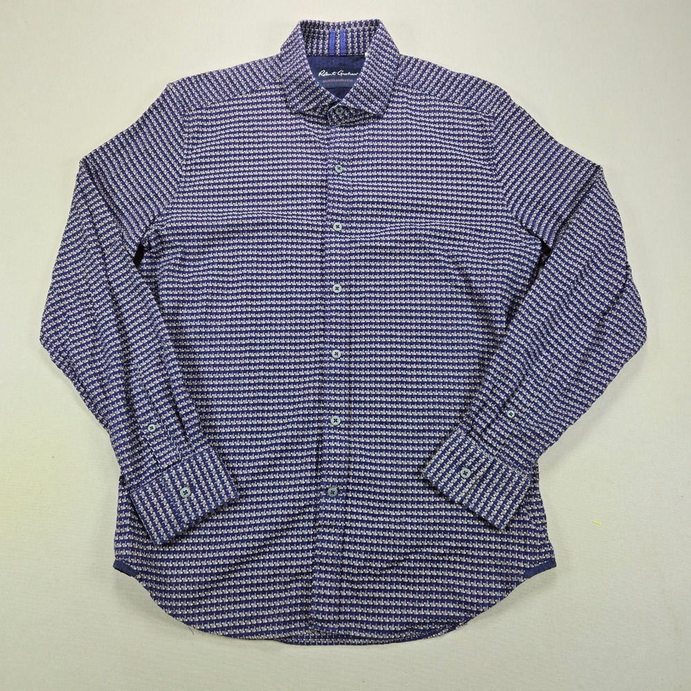 Robert Graham Shirt Modern Americana Tailored Jacquard‎ Geometric Blue Mens M